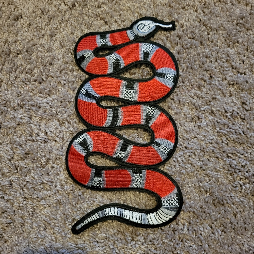 Iron/Sew On Red Wine Striped Snake Embroidered Patch Applique Large 10" X 5.5"
